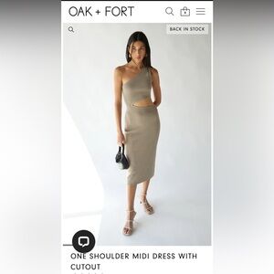 OAK + FORT ONE SHOULDER MIDI DRESS WITH CUTOUT SIZE MEDIUM COLOR SANDSTONE
